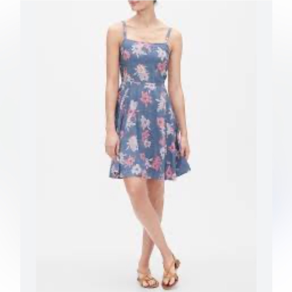 Gap Womens Floral Blue Sun Dress Blue & Floral tropical vacation wear beach M